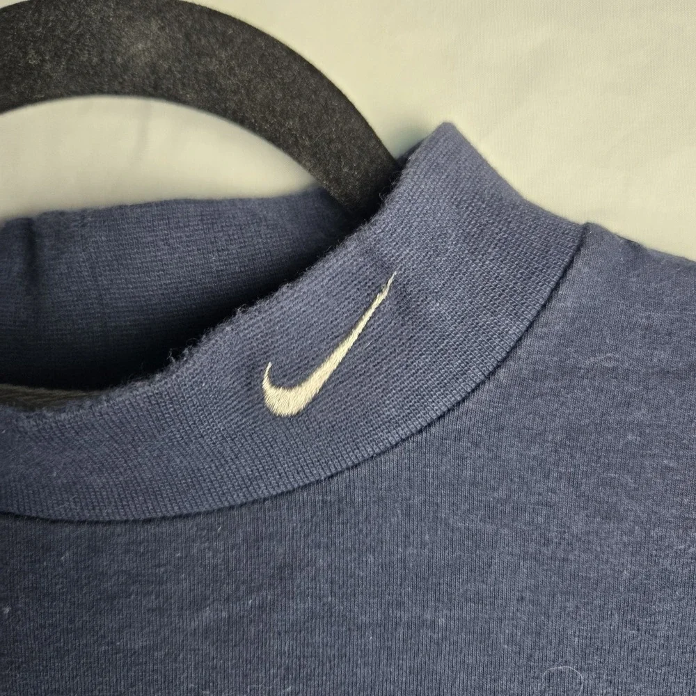 Nike Vintage Y2K Mock Neck Shirt Mens Large Navy Swoosh Logo Long Sleeve Sports